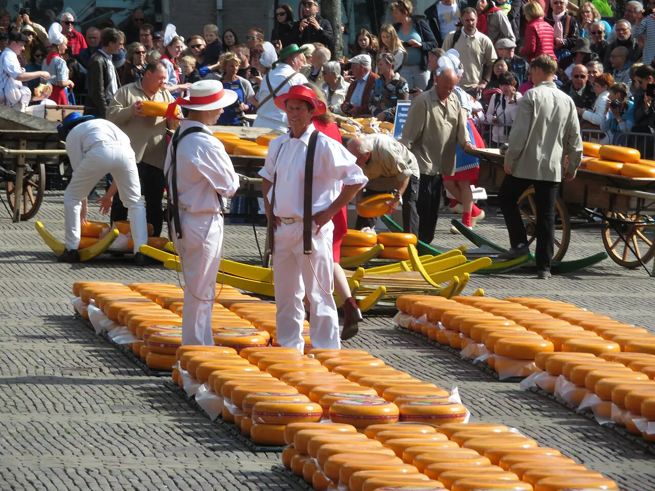 Cheese carriers at the Alkmaar cheese market.