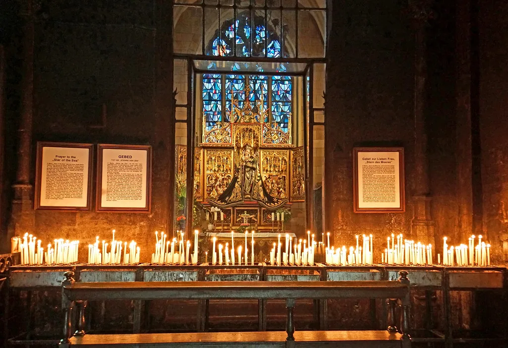 A 15th-century wooden statue of Our Lady, Star of the Sea, in the Basilica of Our Lady, Maastricht.