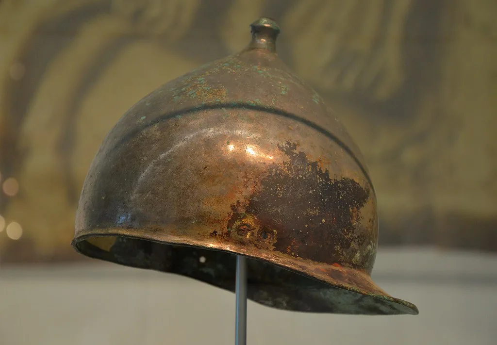 A Roman bronze helmet in Museum Het Valkhof, Nijmegen.