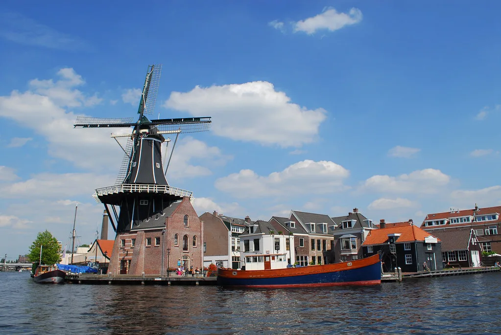 Molen De Adriaan and boats on the Spaarne, Haarlem.