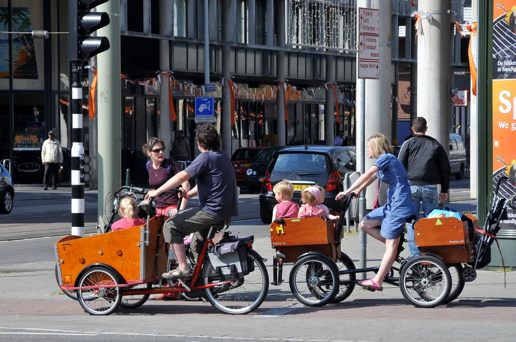 Cargo bikes on a street in The Hague.