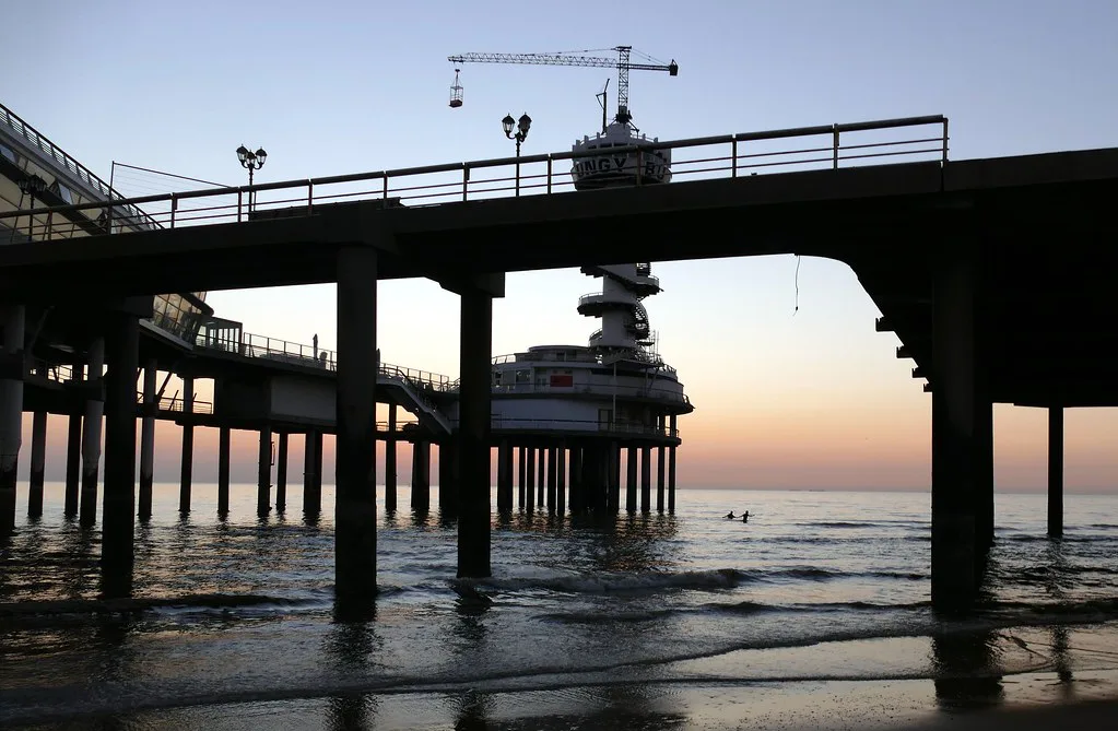 Anglers on De Pier at sunset, Scheveningen.