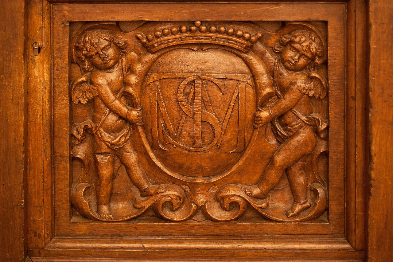 A carved panel inside the Domkerk, Utrecht.