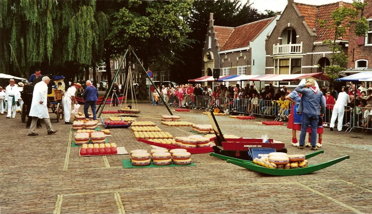 The Kaasmarkt in Edam on a cheese market day.