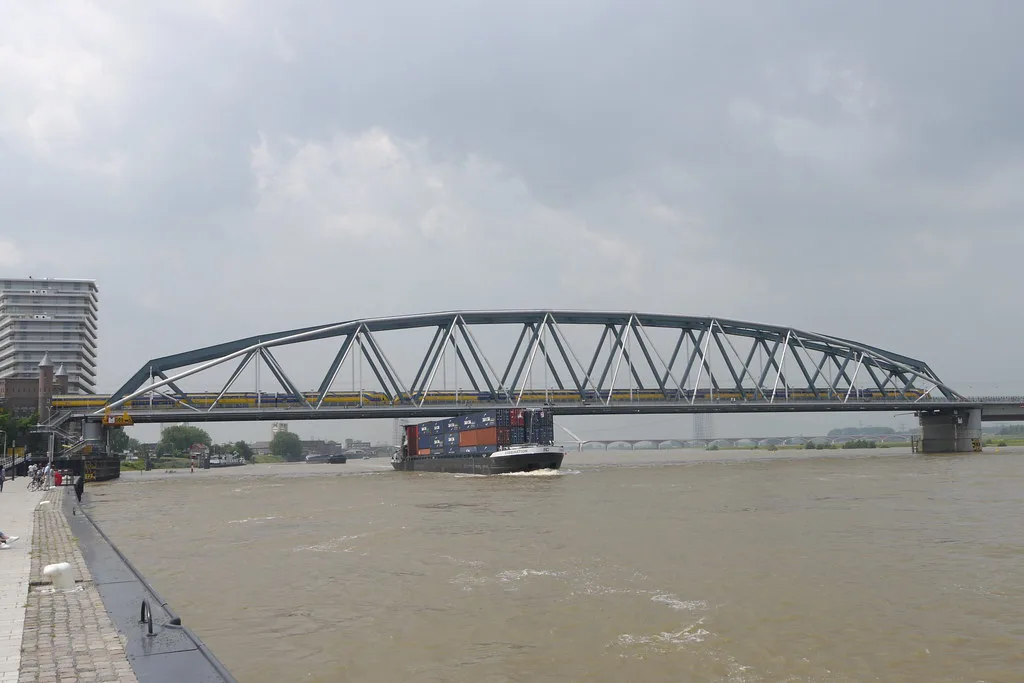 The Waal bridge over the river at Nijmegen.