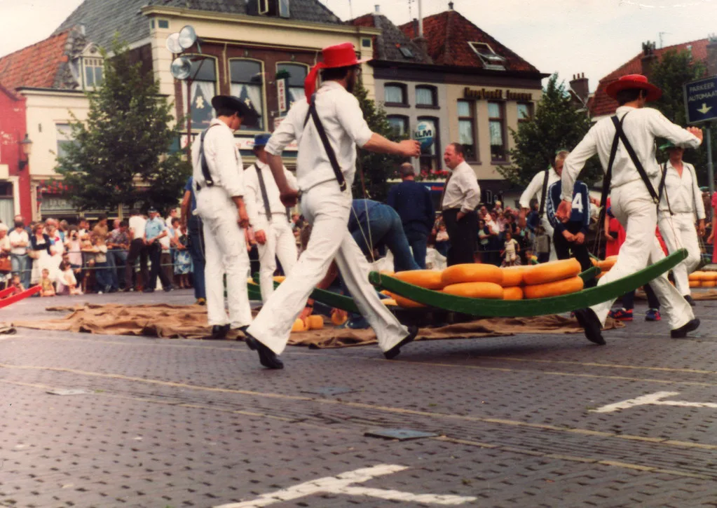 Cheese carriers at the Gouda cheese market.