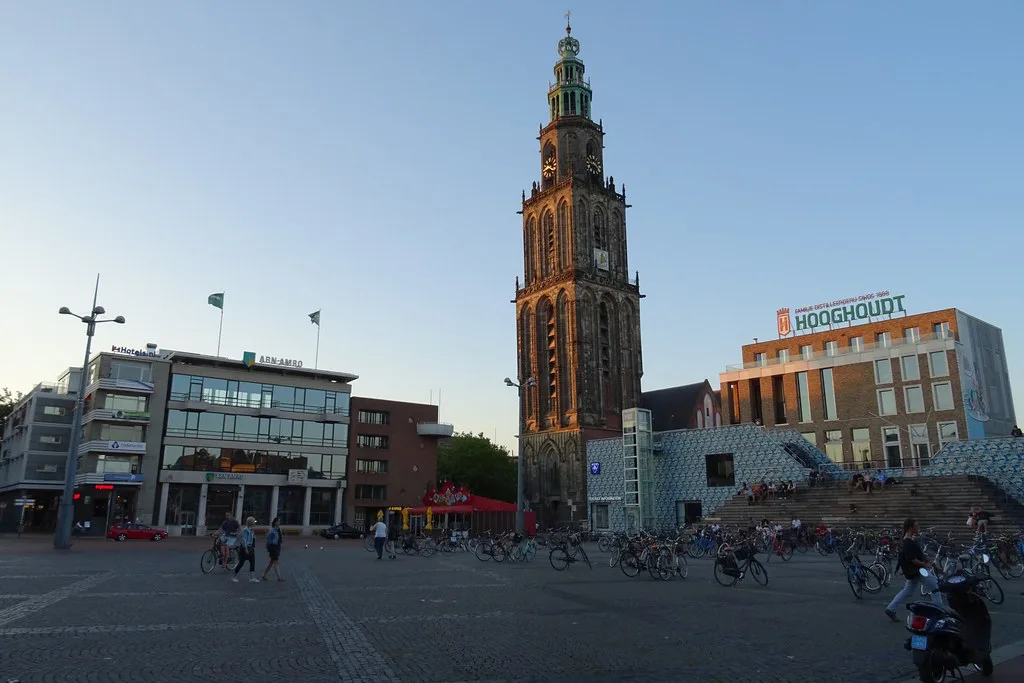The Grote Markt and the Martinitoren on a summer evening, Groningen.