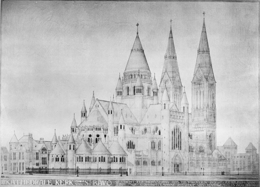 An architect's drawing of the Cathedral of St Bavo, Haarlem.