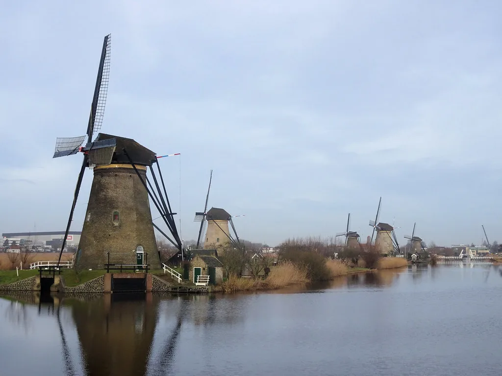 A row of windmills at Kinderdijk.