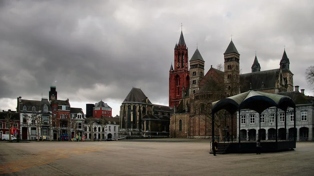 The Vrijthof under a grey sky, Maastricht.