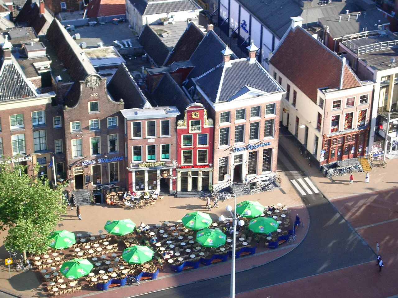 Café terraces on the south side of the Grote Markt, Groningen.