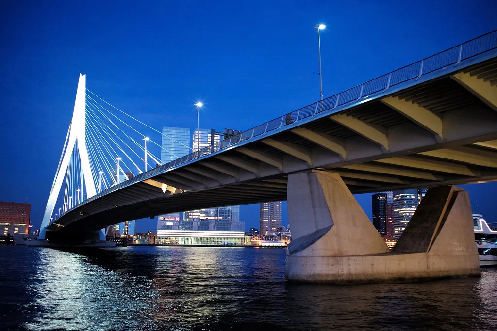 The Erasmus Bridge from the Maas, Rotterdam.