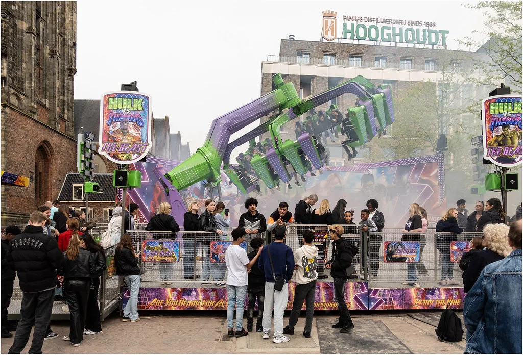 A funfair on the Grote Markt, Groningen.