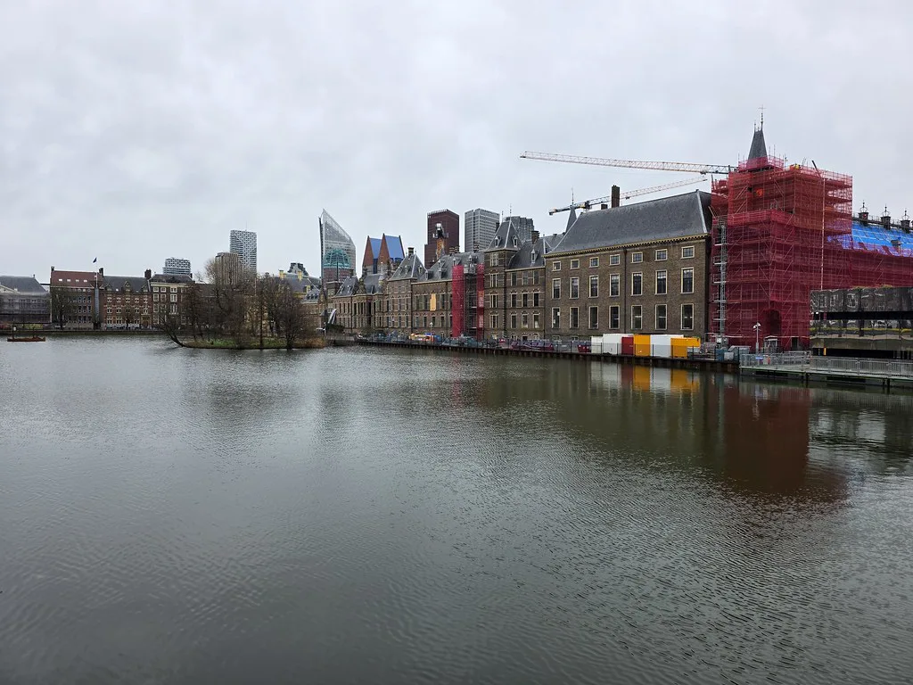 The Hofvijver and The Hague's skyline.