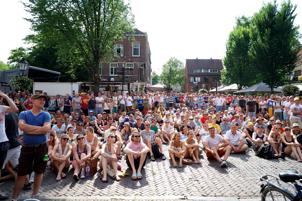 Crowds at Ledig Erf, Utrecht, during the 2015 Tour de France.