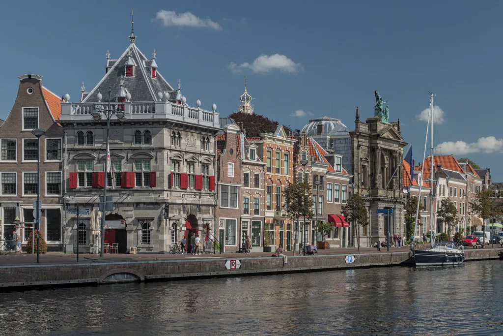 Historic buildings on the Spaarne, Haarlem.