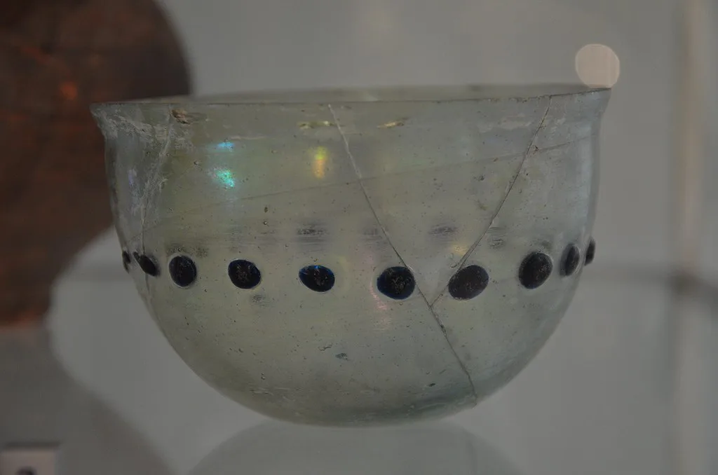 A Roman glass beaker in Museum Het Valkhof, Nijmegen.