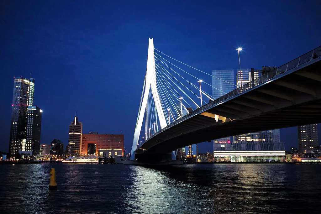 The Erasmus Bridge at night, Rotterdam.
