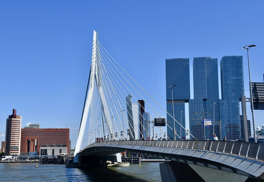 The Erasmus Bridge and De Rotterdam towers.