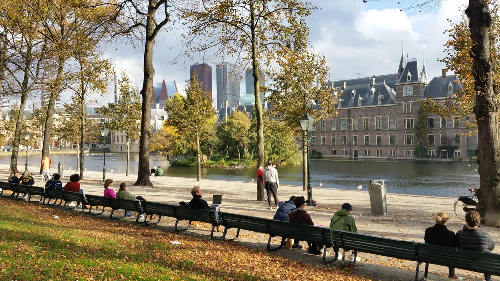 The Hofvijver and the Binnenhof in autumn, The Hague.