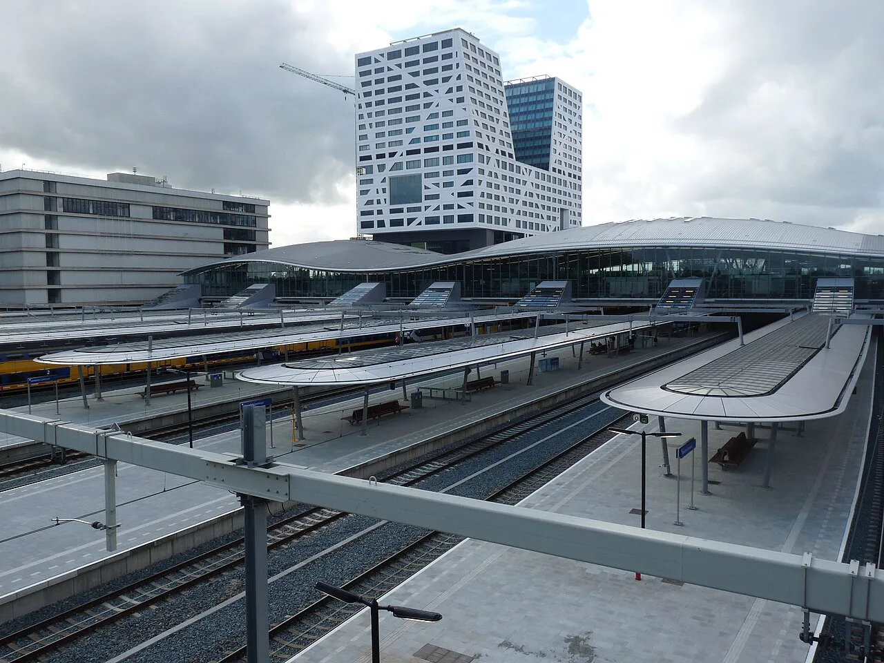 Utrecht Centraal station from a footbridge.