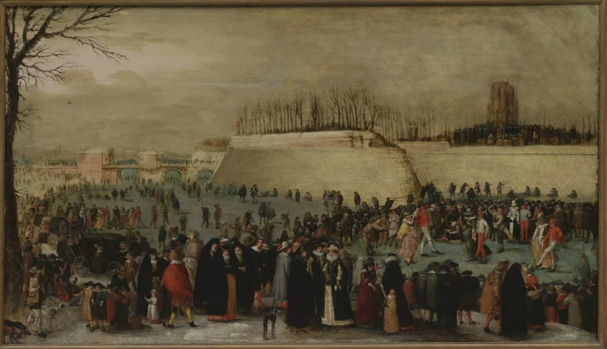 A winter skating scene by Denijs van Alsloot in the Bonnefanten, Maastricht.