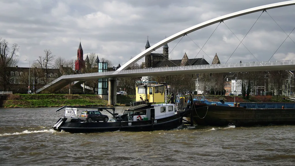 A boat on the Maas below the Hoge Brug, Maastricht.