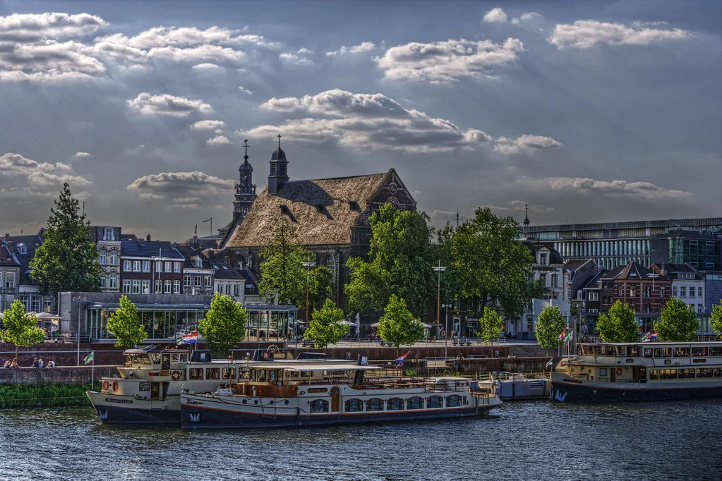 Riverboats on the Maas below Maastricht's old town.