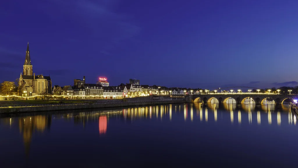 The Maas and the Sint Servaasbrug at night, Maastricht.