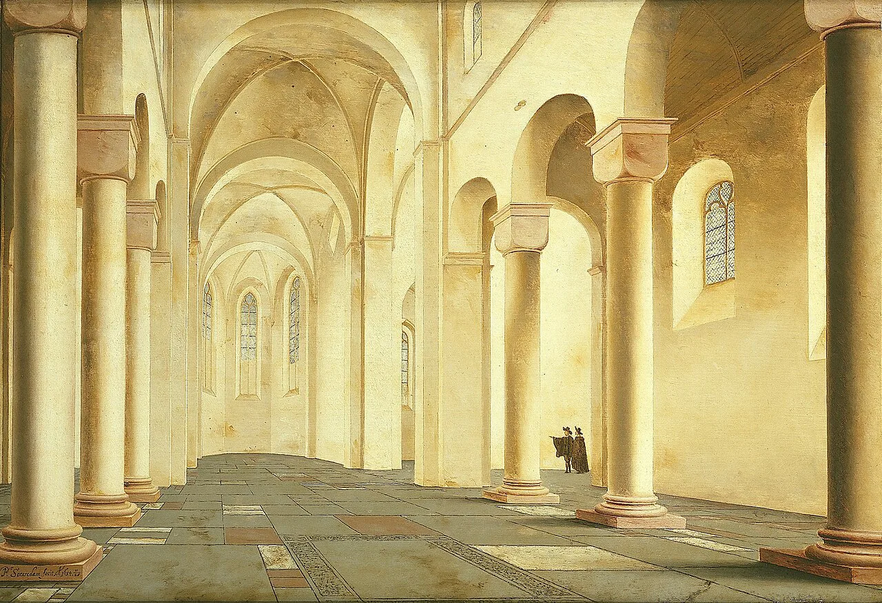 A Saenredam painting of a church interior in Utrecht, on show in the Frans Hals Museum.