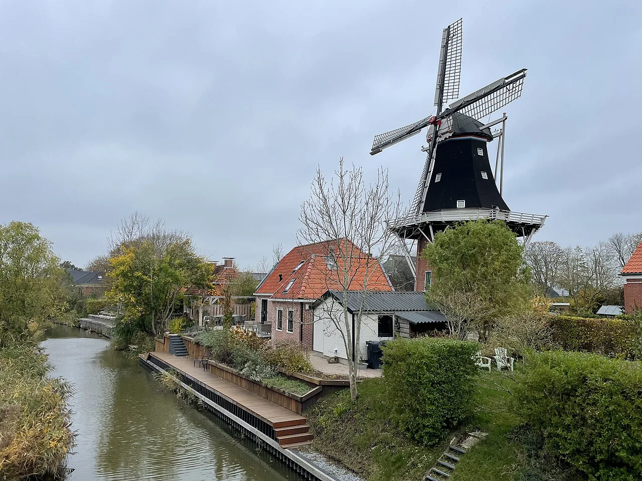 A windmill beside a canal at Mensingeweer in September.