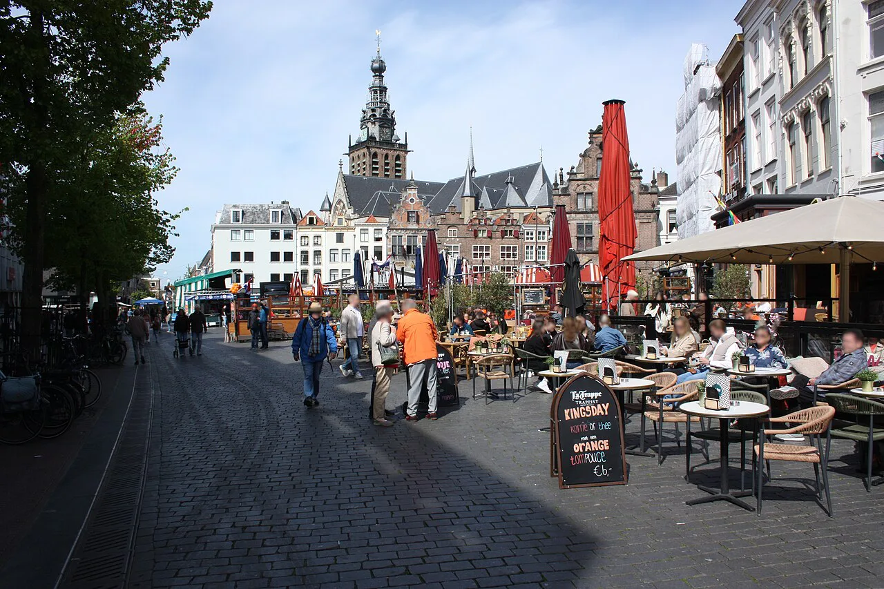 Café terraces on the Grote Markt, Nijmegen.