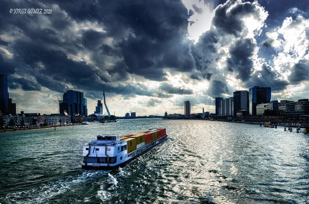 A cargo ship on the Maas, Rotterdam.