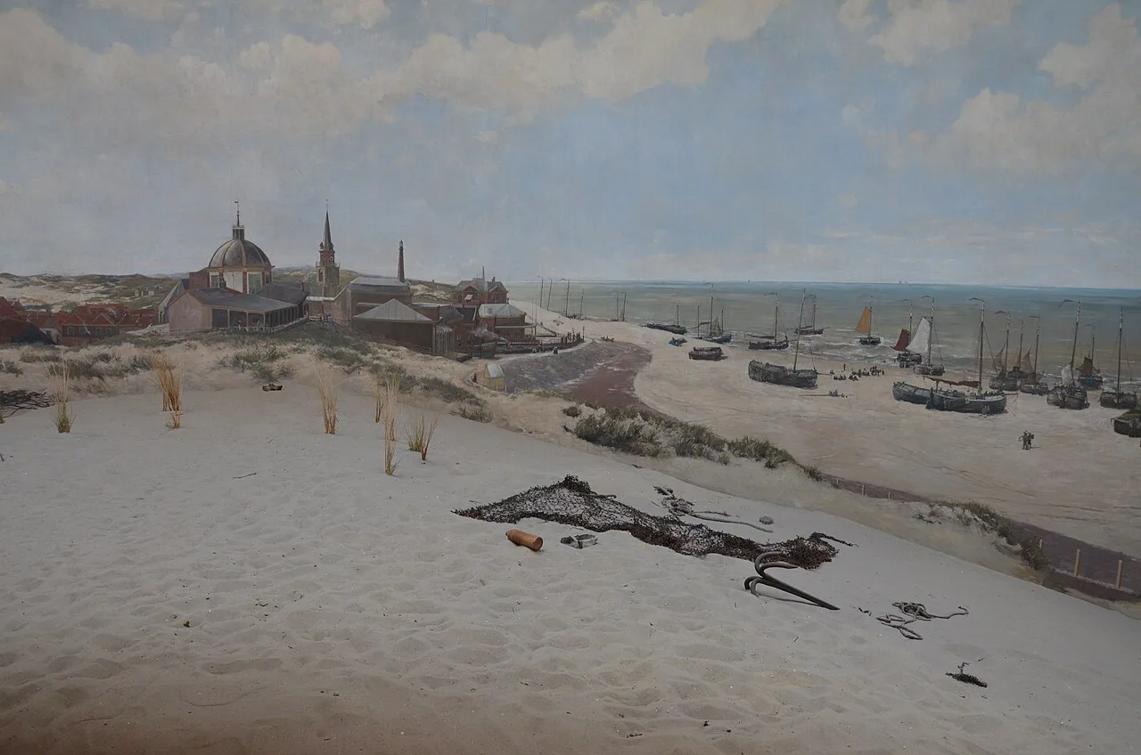 Part of the painted panorama of Scheveningen in Panorama Mesdag, The Hague.