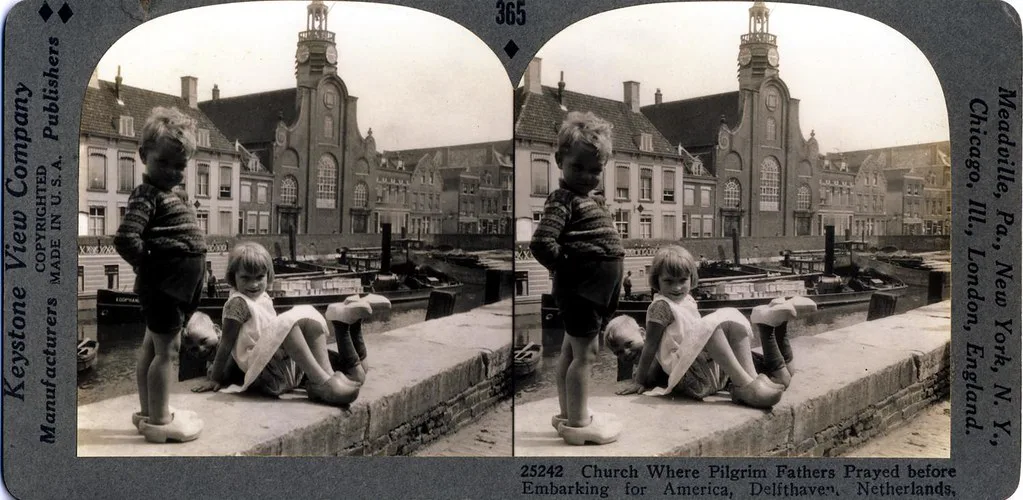 The Pilgrim Fathers Church in Delfshaven, Rotterdam, in an early stereoview.