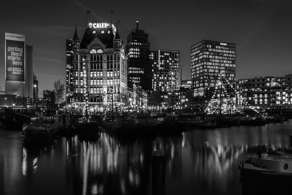The Oude Haven and the Witte Huis at night, Rotterdam.