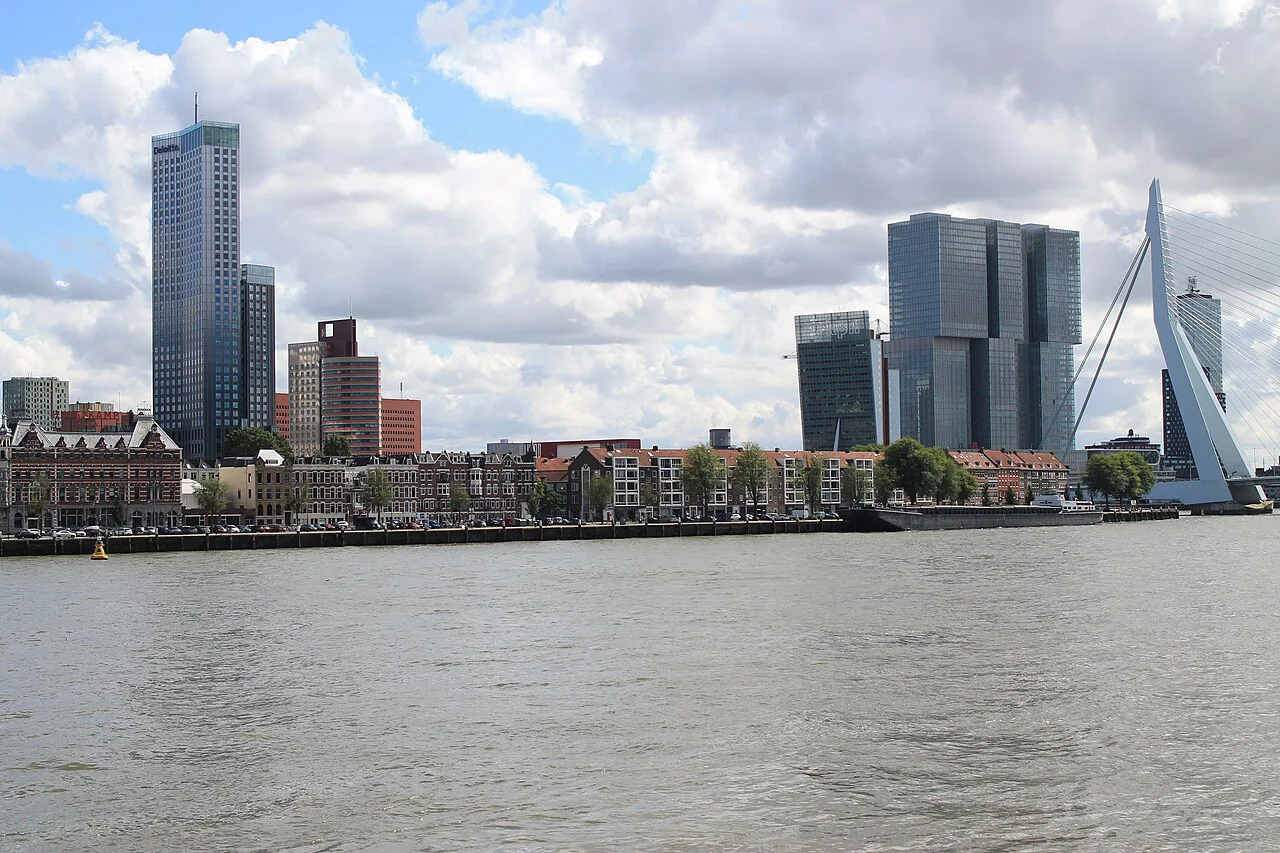 The Rotterdam skyline and the Erasmus Bridge.