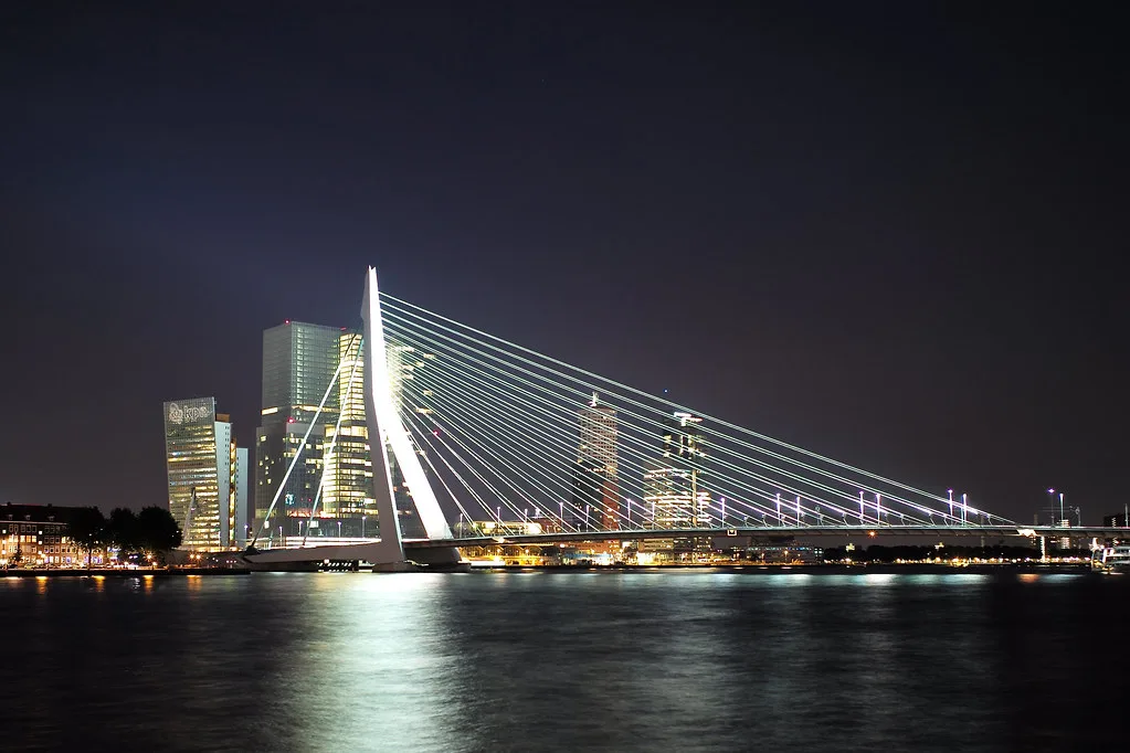 The Erasmus Bridge at night, Rotterdam.