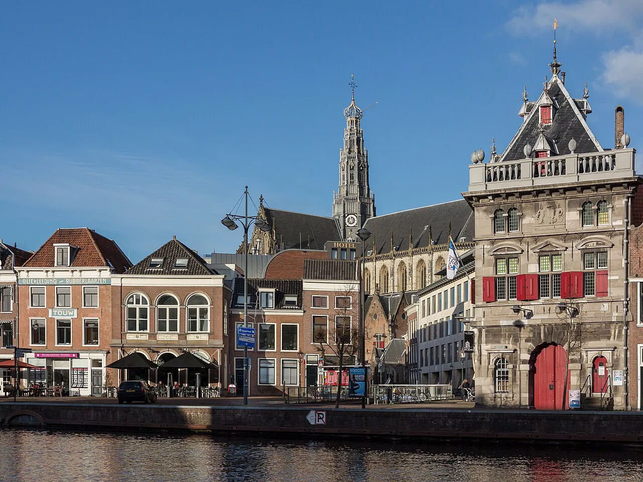 De Waag beside the Spaarne, with the Grote Kerk behind, Haarlem.